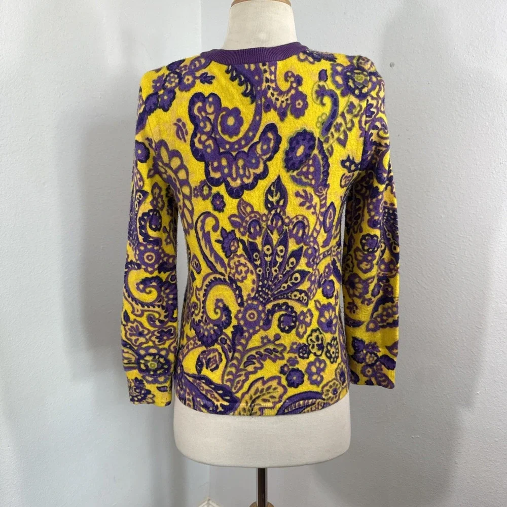 Kate Spade Cardigan‎ Womens S Paisley Floral Wool Psychedelic Statement Kni